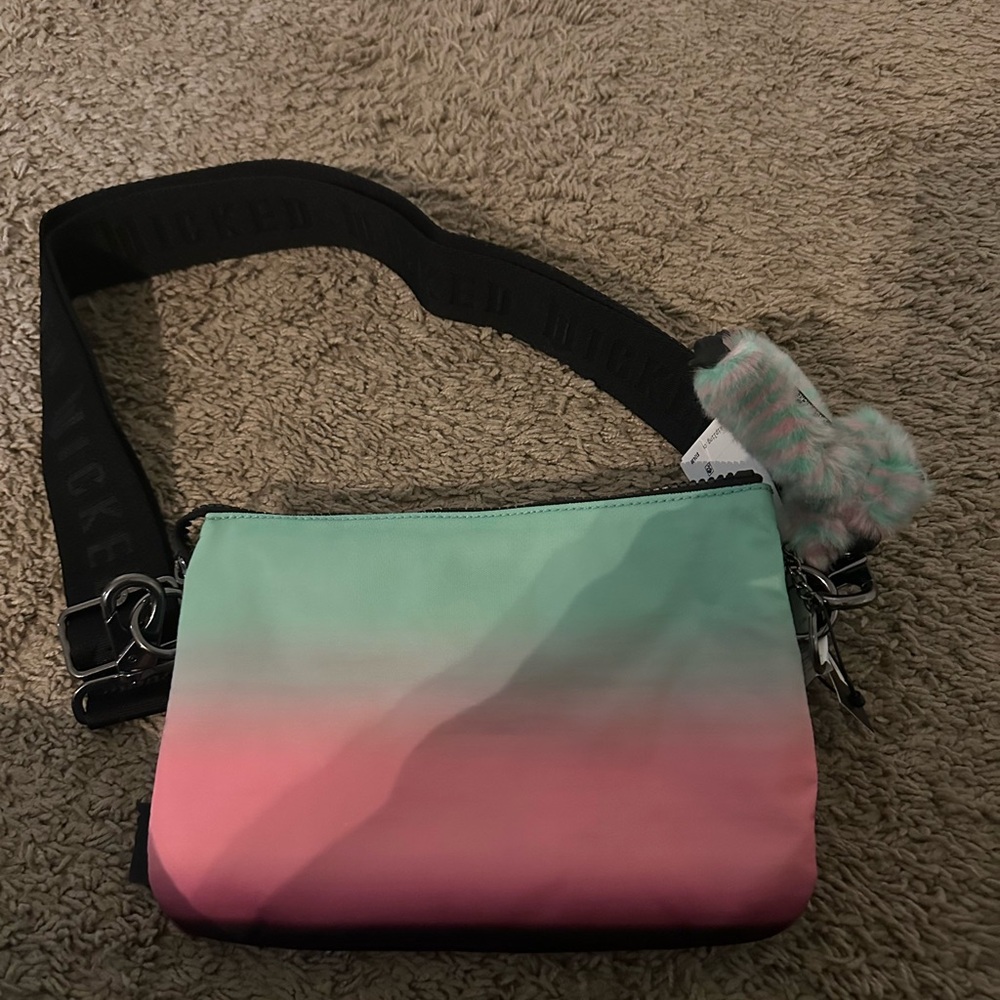 Kipling Wicked Riri Crossbody NWT has monkey keychain green pink ombré - Picture 6 of 10